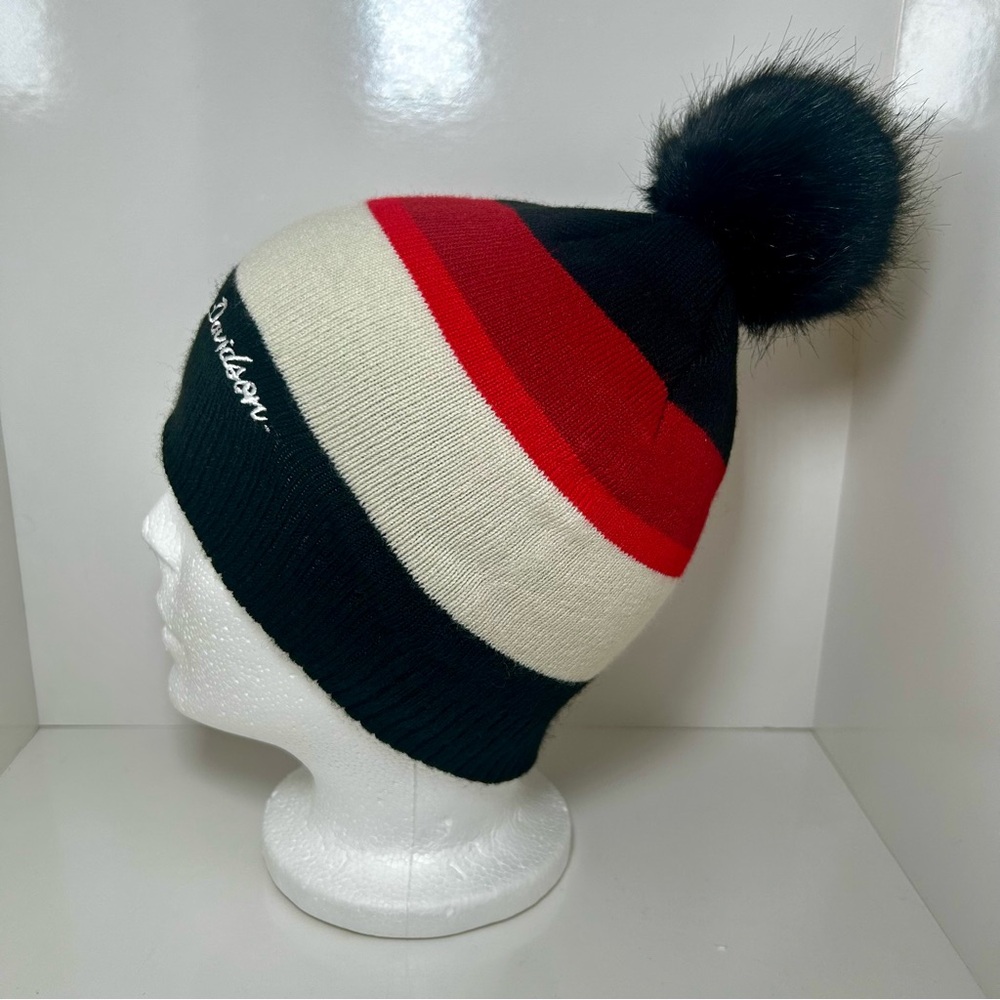 NWOT Harley-Davidson Black & Red Striped Pom Colorblock Beanie Hat, One Size - Picture 5 of 8